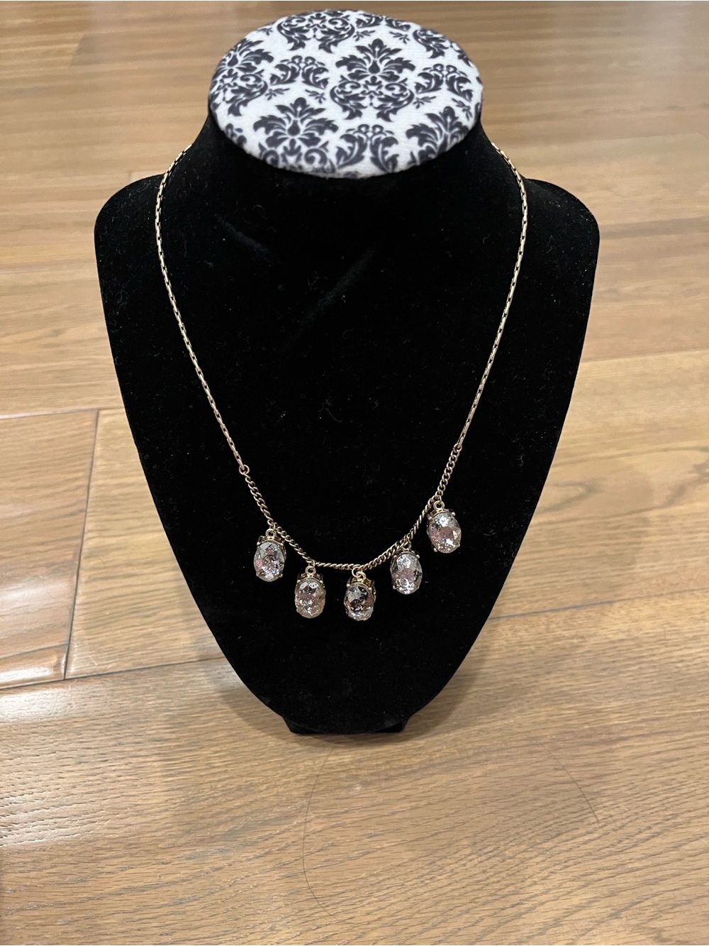 8 Other Reasons Gold Tone Clear Crystal Gemstone Charm Drop Statement Necklace